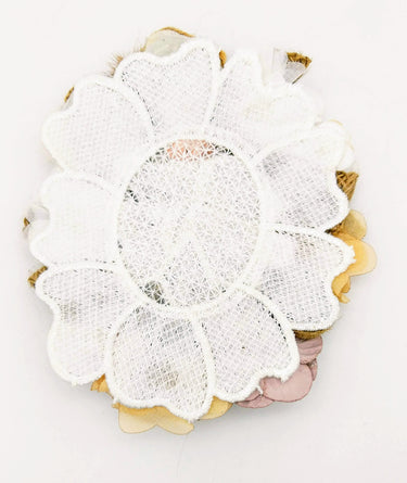 Handcrafted Jute Floral Applique in White, Mauve, Brown and Beige
